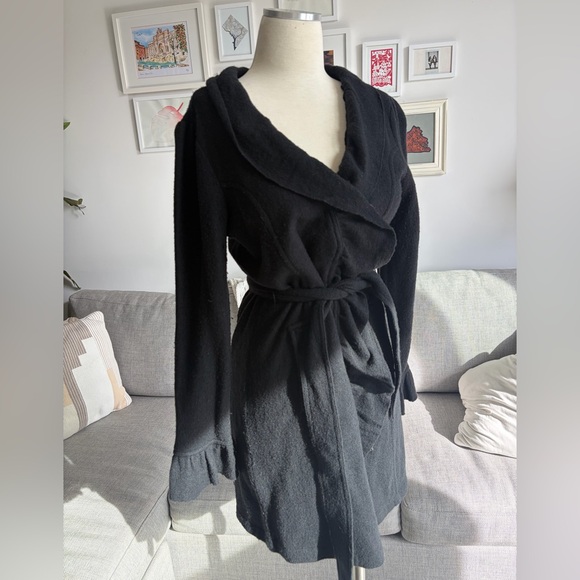 INC International Concepts Charcoal 100% Wool ruffle cardigan - Picture 4 of 5